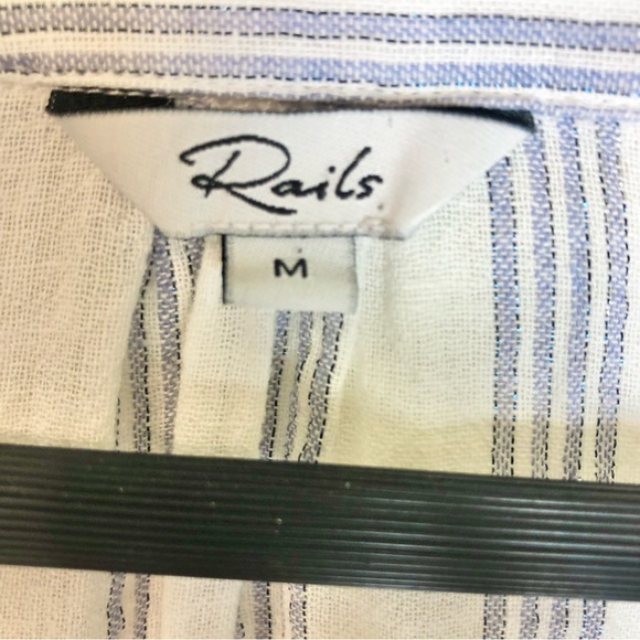 Rails Marti Cayman White/Blue Stripe Long Peasant Sleeve Linen Button Front Top - Picture 9 of 11